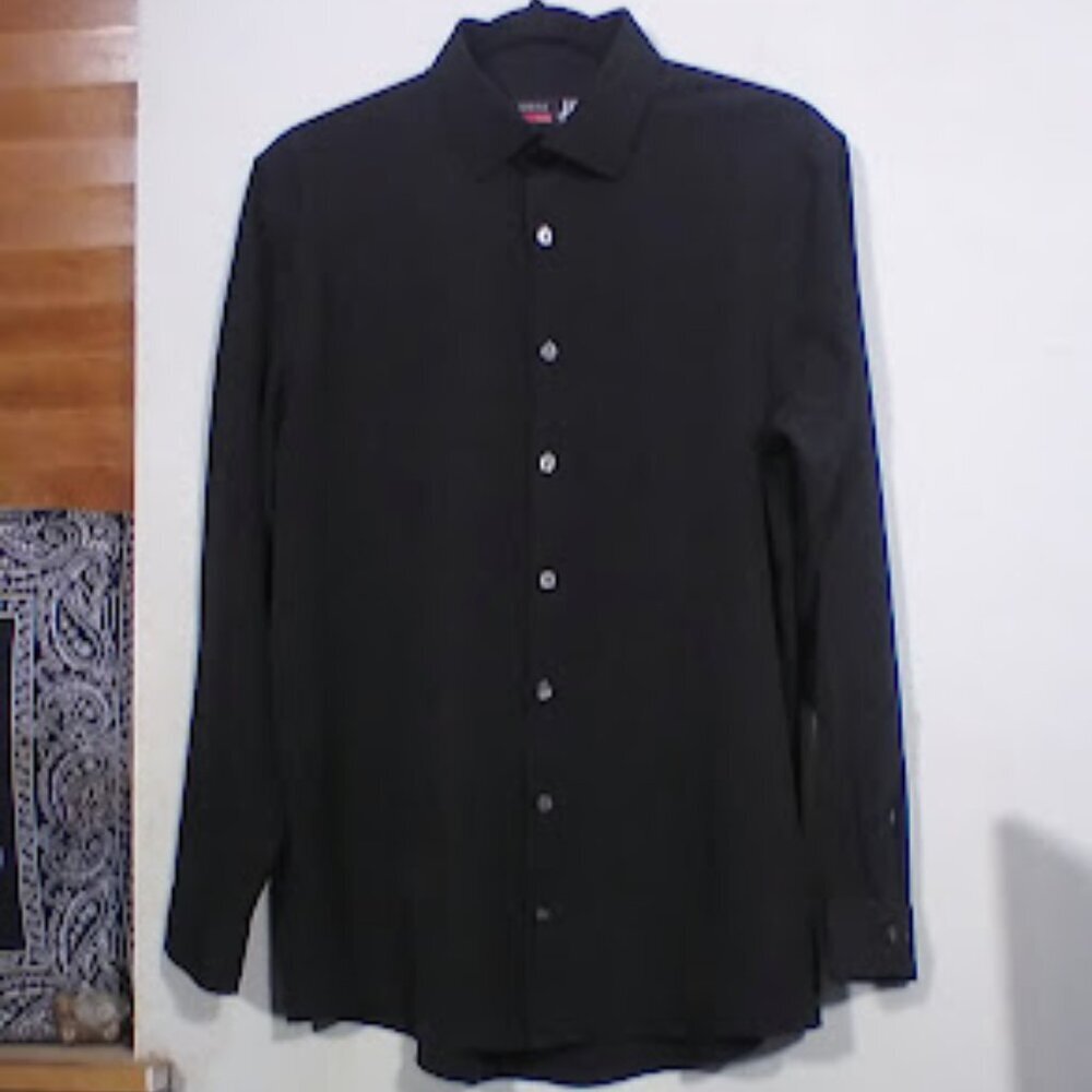 JF  J Ferrar Shirt Mens Medium Black Stretch Slim Button Up Long Sleeve Shirt